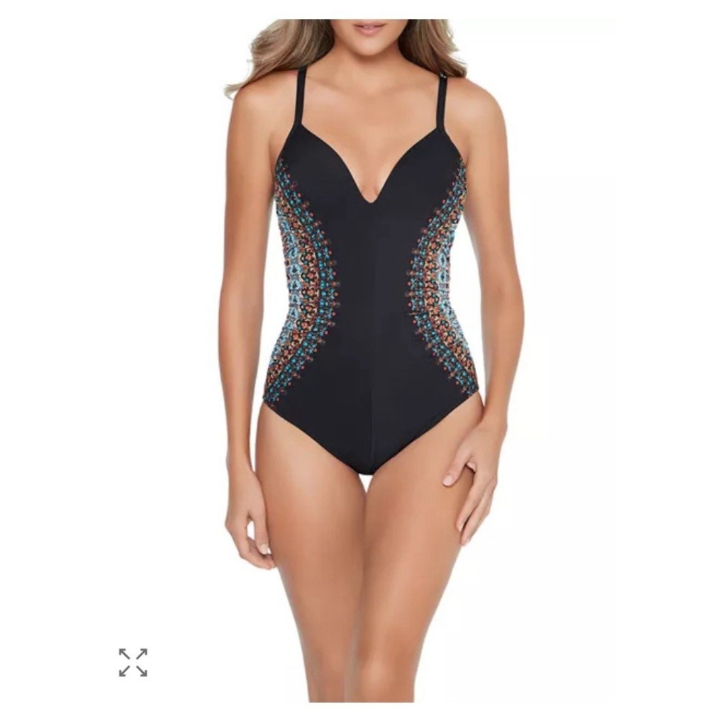 New Miraclesuit Temptress Graphic Side Effects‎ One Piece Swimsuit Size 10 40168